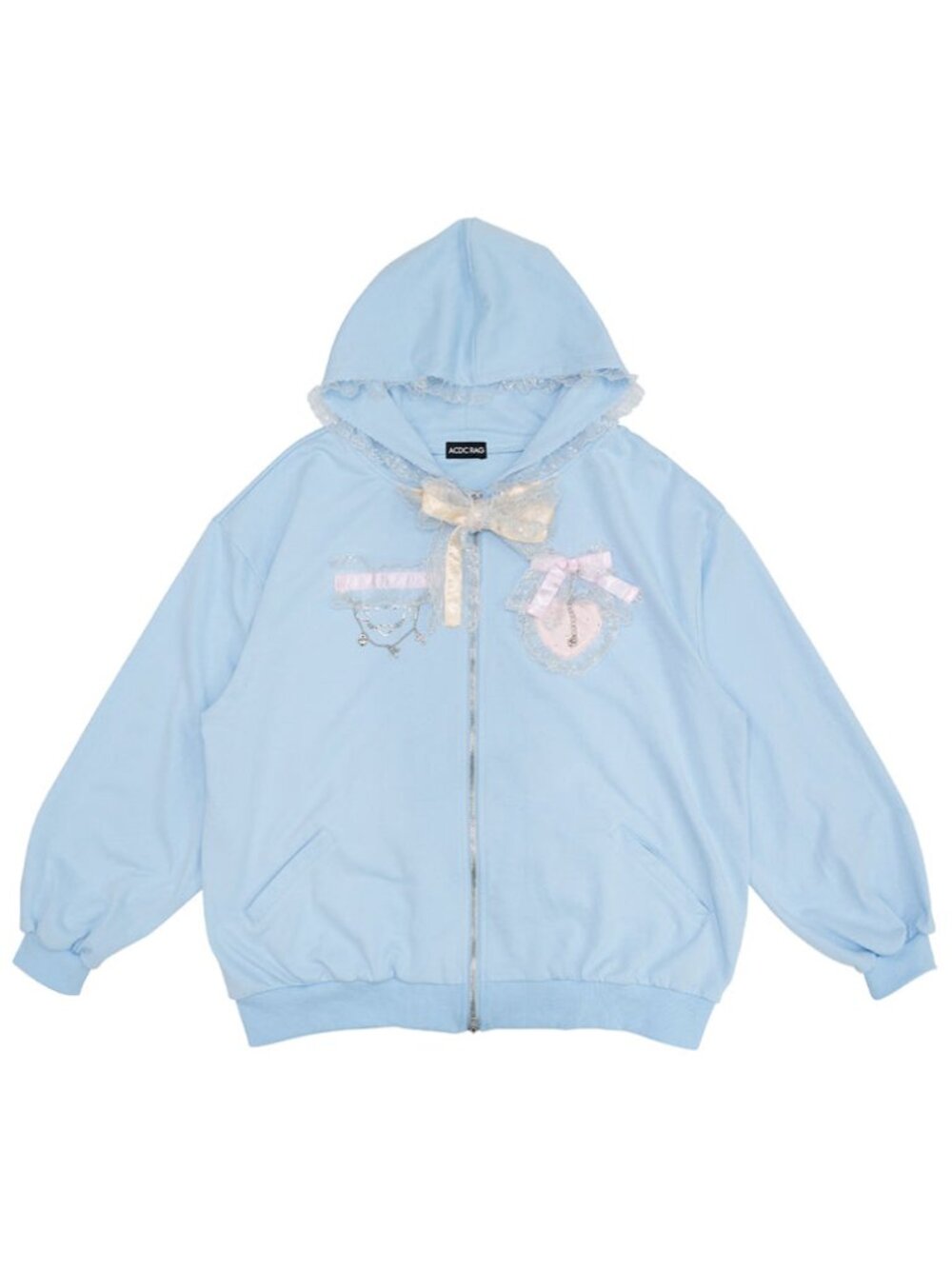 NEW ACDC RAG Swaying Heart Pastel Girl Oversized Zip Up Hoodie